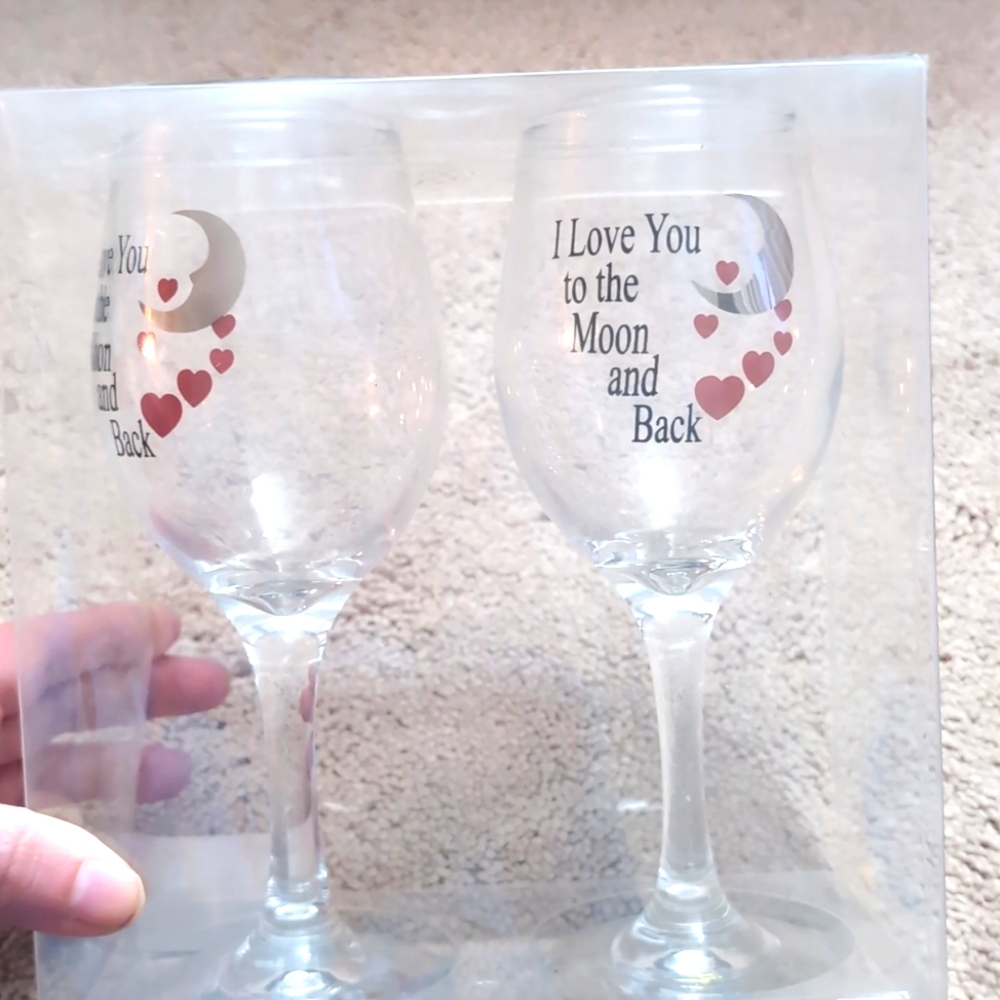 I love you to the moon and back set of drinking glasses. New in box